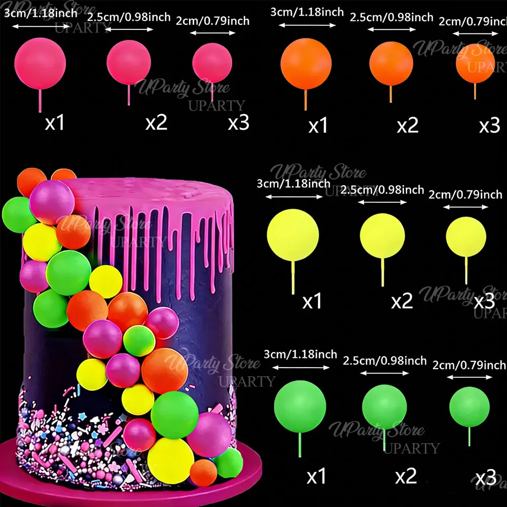 20/24 Stück Neon-Kuchendekoration UV-Reaktive Leuchtkugeln Kuchendekoration für Geburtstag Disco Leuchtende Neon-Themenparty Kuchendekoration – Detail 2