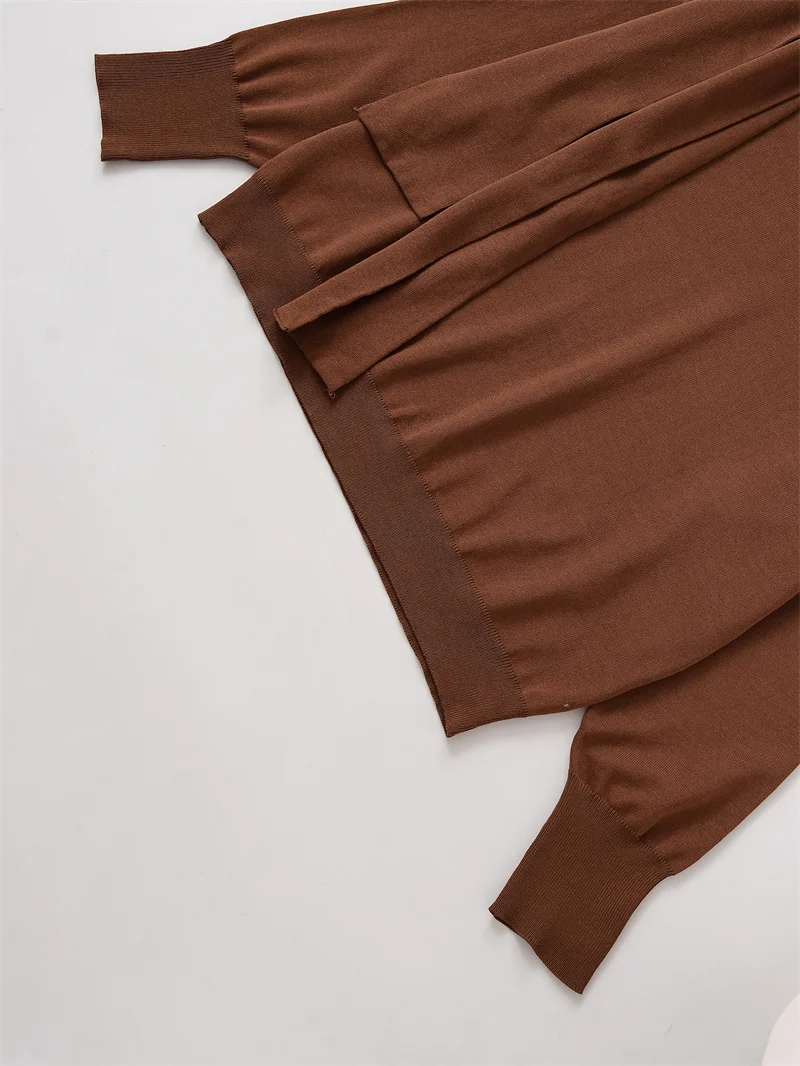 Dames top 2025, herfst nieuwe stijl kameel sjaal met lange mouwen versierd minimalistisch gebreide top casual mode persoonlijkheid veelzijdig