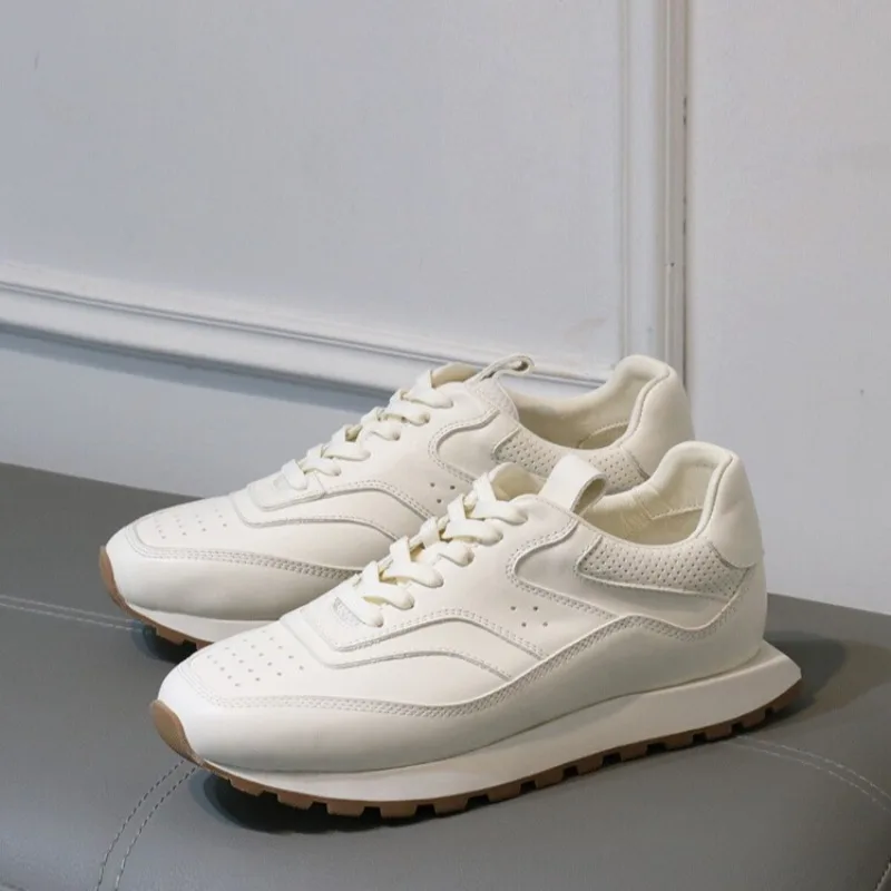 

Дизайнерский стиль, модные туфли ручной работы, мужские спортивные повседневные белые тренировочные туфли из натуральной кожи на плоской подошве, мужские кроссовки