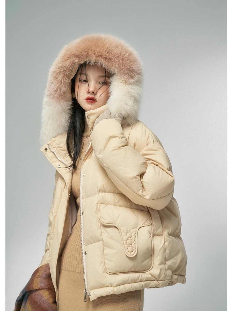 

XINXINYUE White Peach Asymmetric ket High Quali ort Women's down Jaet Winter Faionable Outerwear Long Sve