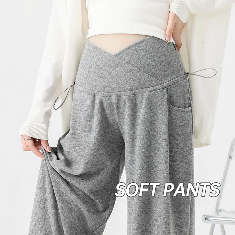 

Gentle Stretchy Maternity Wide Leg Pants Low Waist Drawstring Belly Support Pregnancy Wear