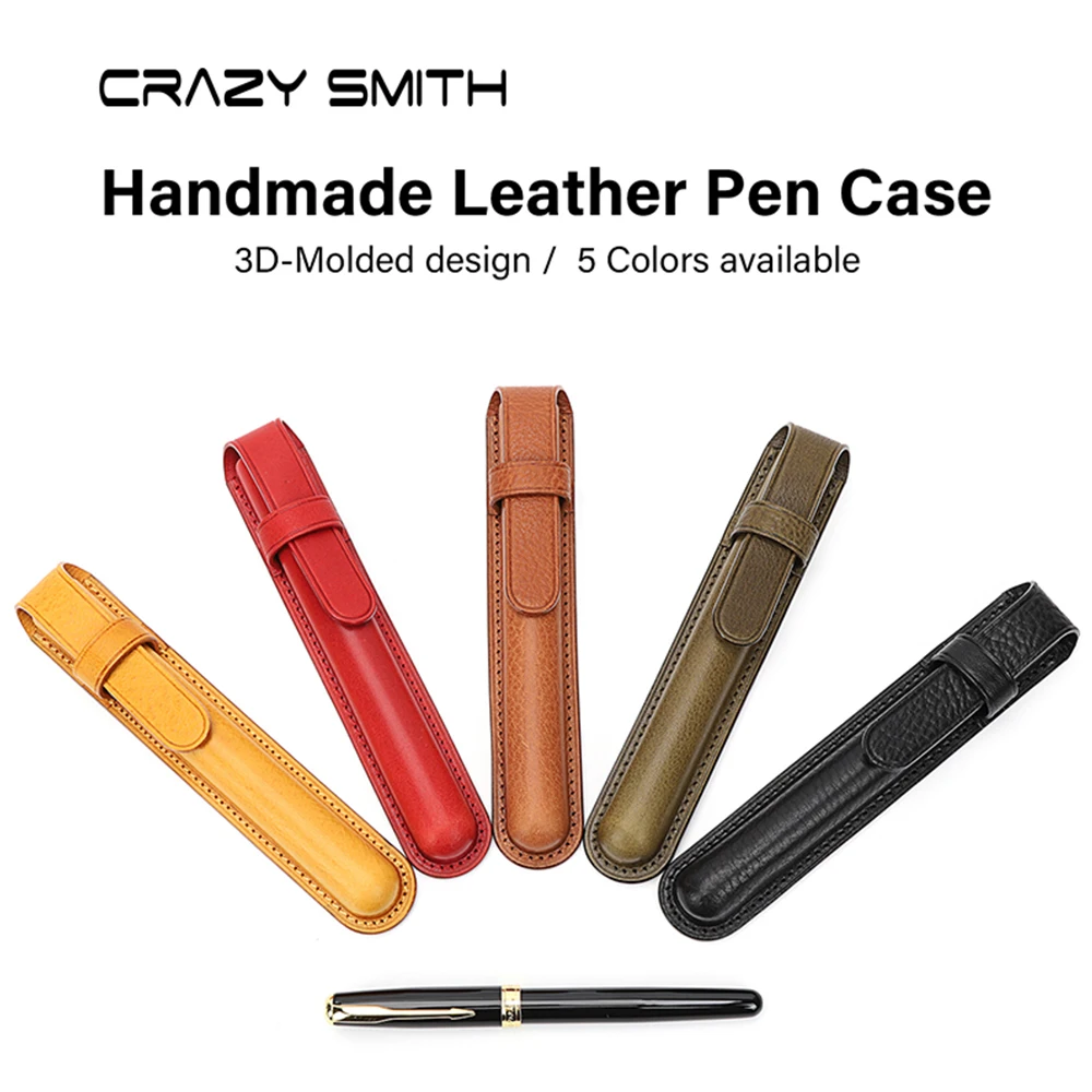 CRAZYSMITH Handmade Genuine Leather Fountain Pen Case, Full Grain Cowhide Pen Sleeve Holder, Protective Pen Pouch, Luxury Gifts