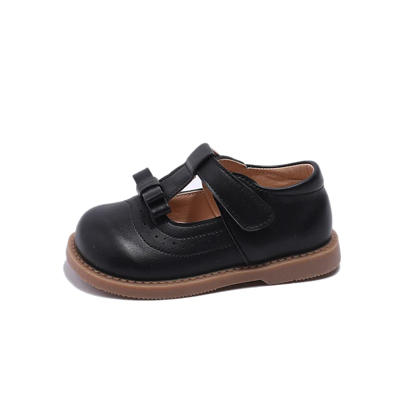 Chaussures de princesse en cuir avec nœud pour filles, nouvelle mode printemps 2024, chaussures simples à semelle souple pour enfants, chaussures pour enfants à semelle souple avec sangle en T