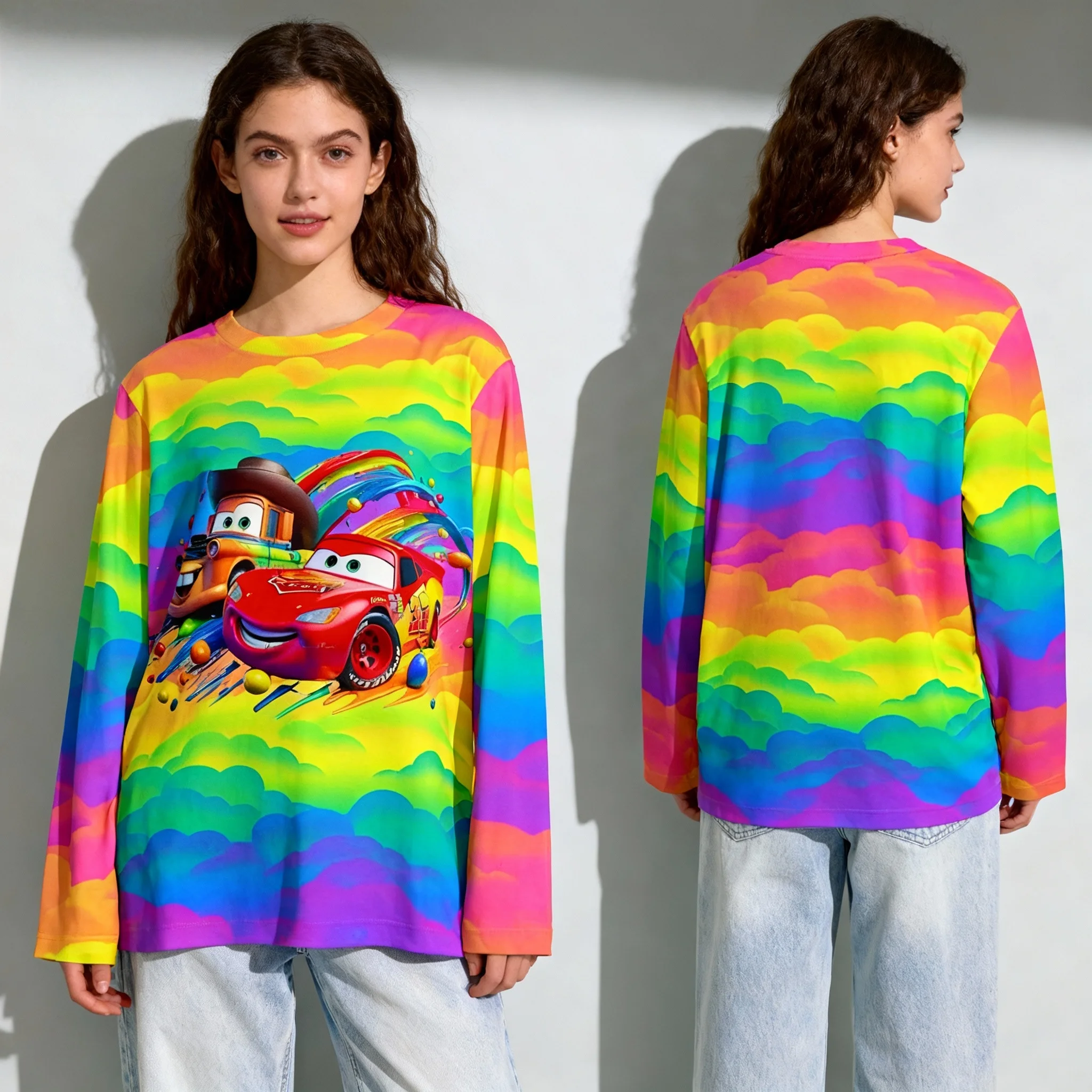 Autumn/Winter Disney Animation Series Mickey Friends Stitch Long Sleeve T-shirt Street Oversized Women Adult Children Same Style