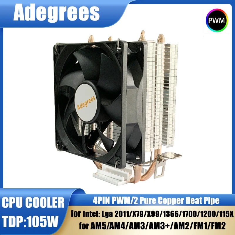 

2 Heat Pipes CPU Air-cooled Cooler PC Processor Efficient Ventilador For Intel LGA 1155 1200 1700 2011 X79 X99 AMD AM4 AM3 AM5