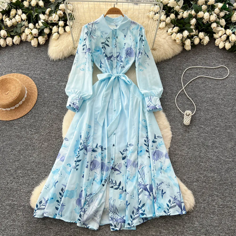 

Сексуальное элегантное платье с длинными рукавами и шнуровкой с принтом, женские вечерние корейские модные осенние церемониальные платья