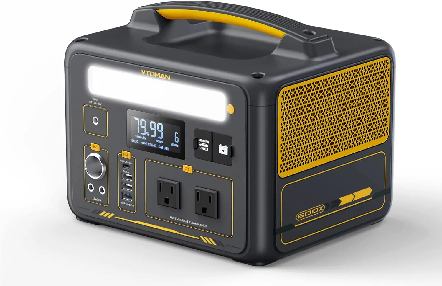 

Portable Power Station, LFP Battery Powered Generator with 2x 600W AC Outlets (Surge 1200W), 4x USB ports, 3x DC Out