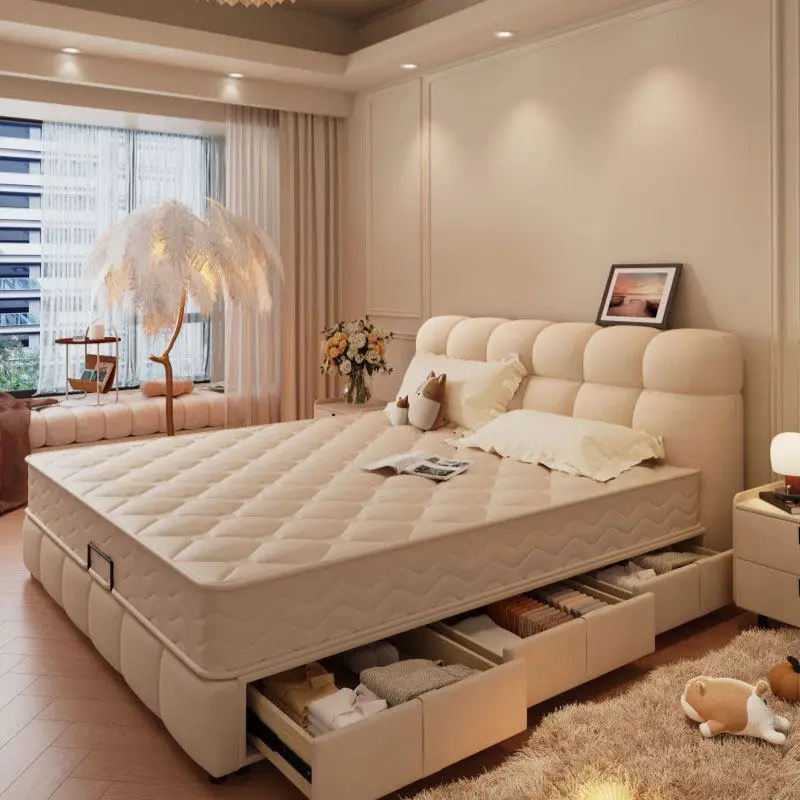 

Double Modern Bed Design Simple Sleeping Bedroom European Space Saving Bed Storage Luxury Letto Matrimoniale Unique Furniture