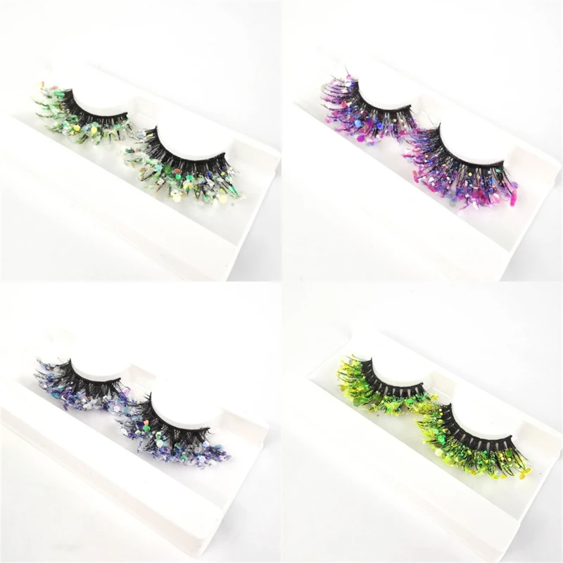 3D ธรรมชาติ Dramatic Glitter & Shimmery เรืองแสงยาว eye tail ฮาโลวีนยอดนิยม Crisscross Full strip lashes