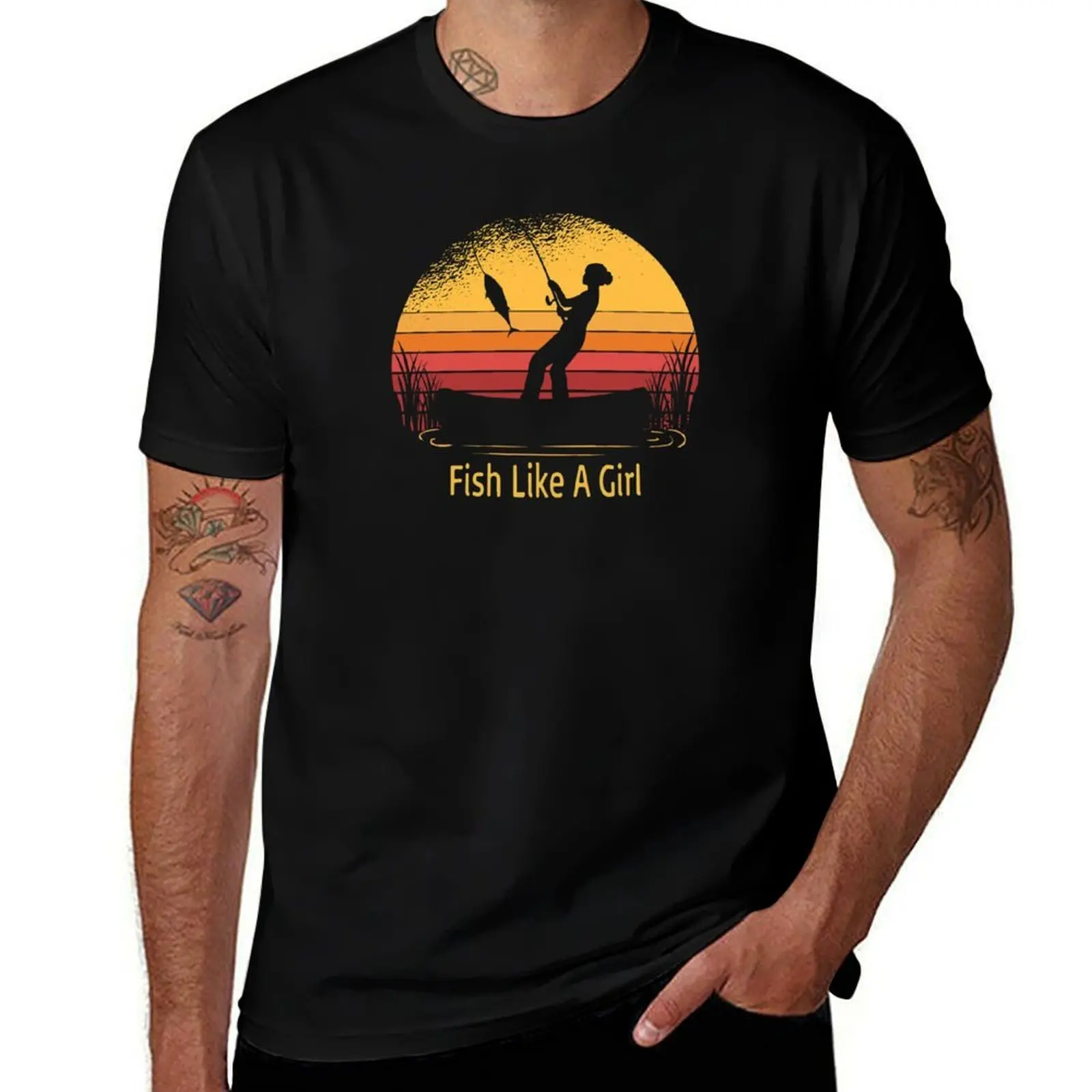 Fish Like A Girl T-Shirt Big and Tall Crew Neck Tee T-Shirt