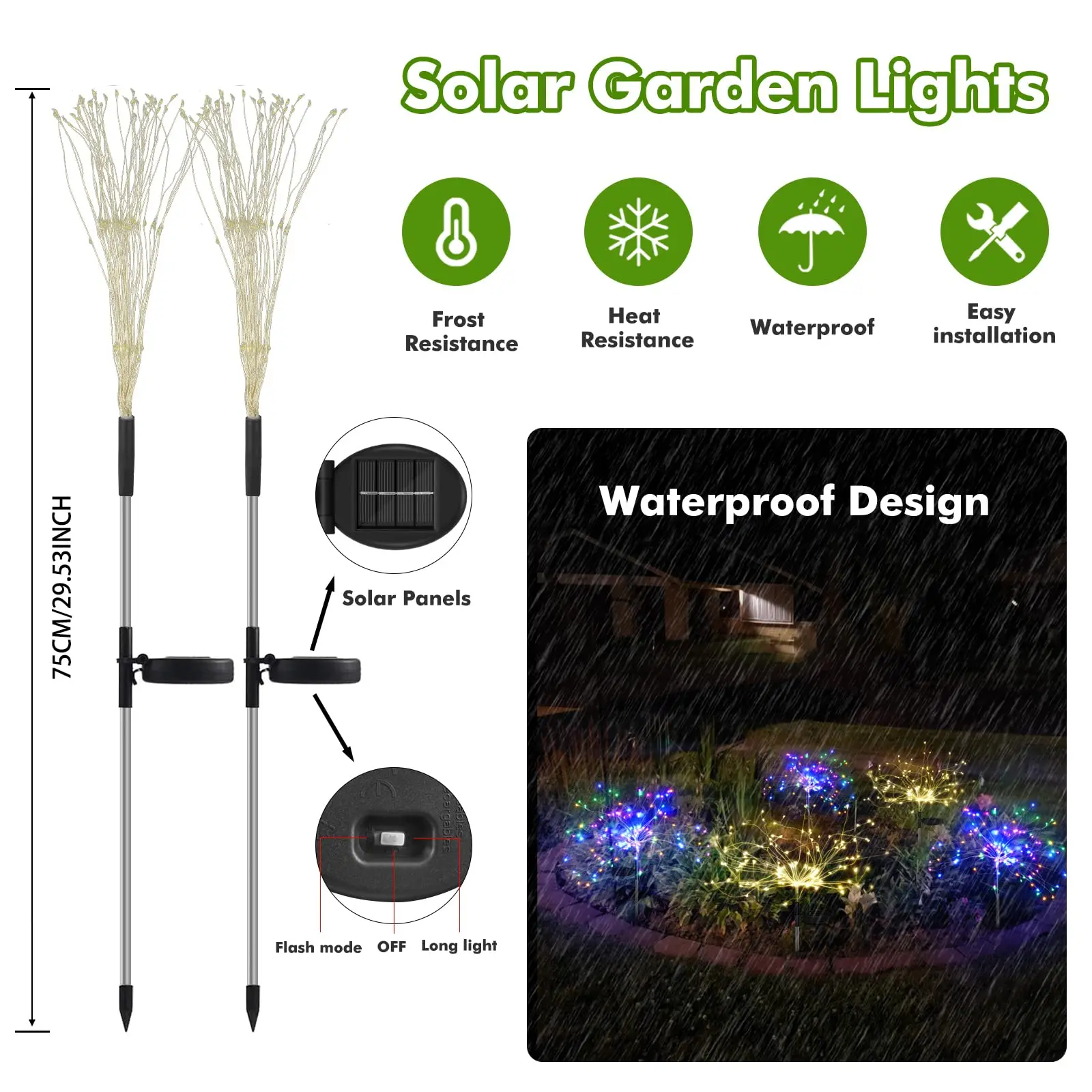 Imagem -03 - Solar Firework Garden Lights Impermeável 200 Led Modos Starburst Sparkler Lights para Path Flowerbed Decor ao ar Livre Pcs