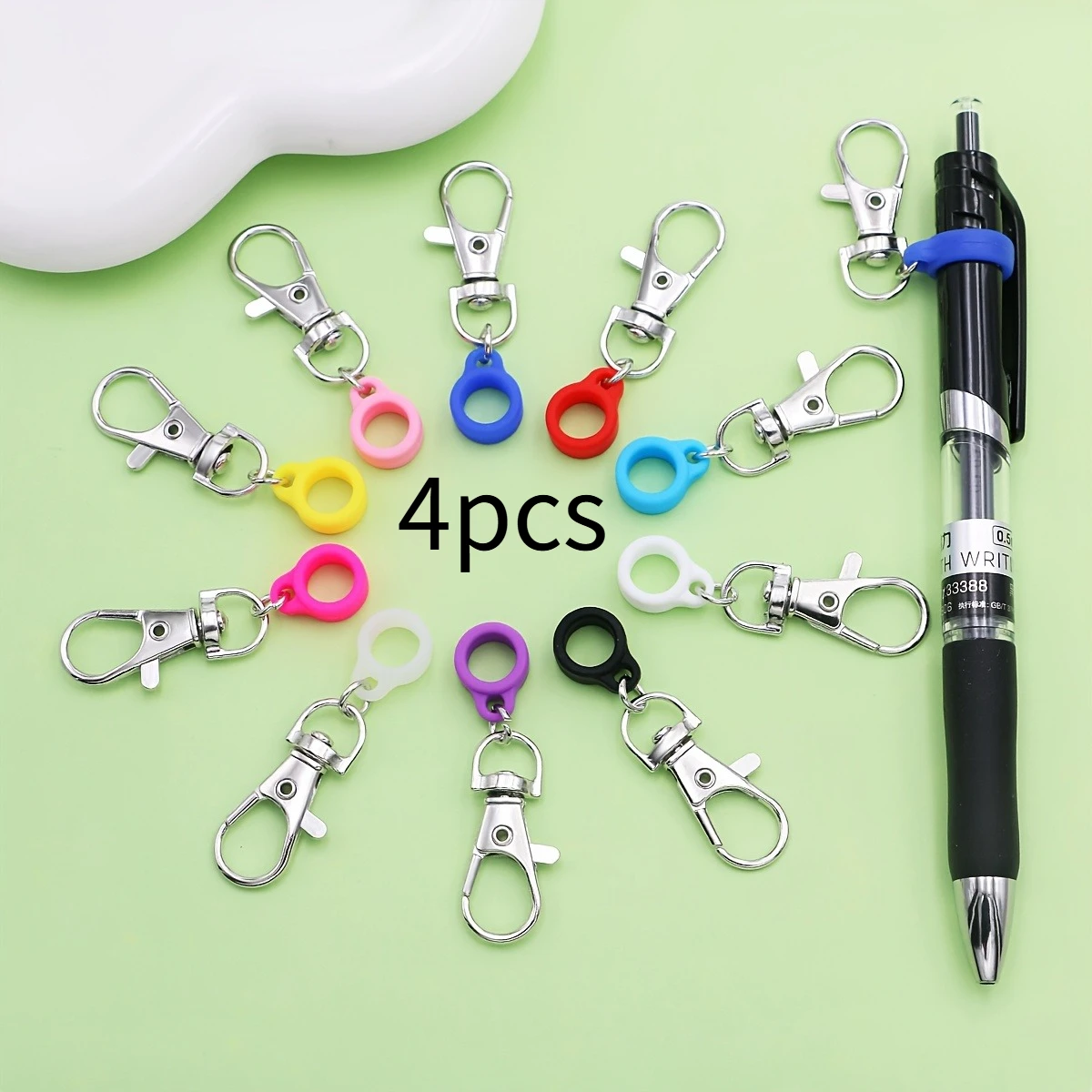 4pcs Silicone Anti-Lost Adjustable Rings Pen Holder with Clips for Lanyards, Ideal