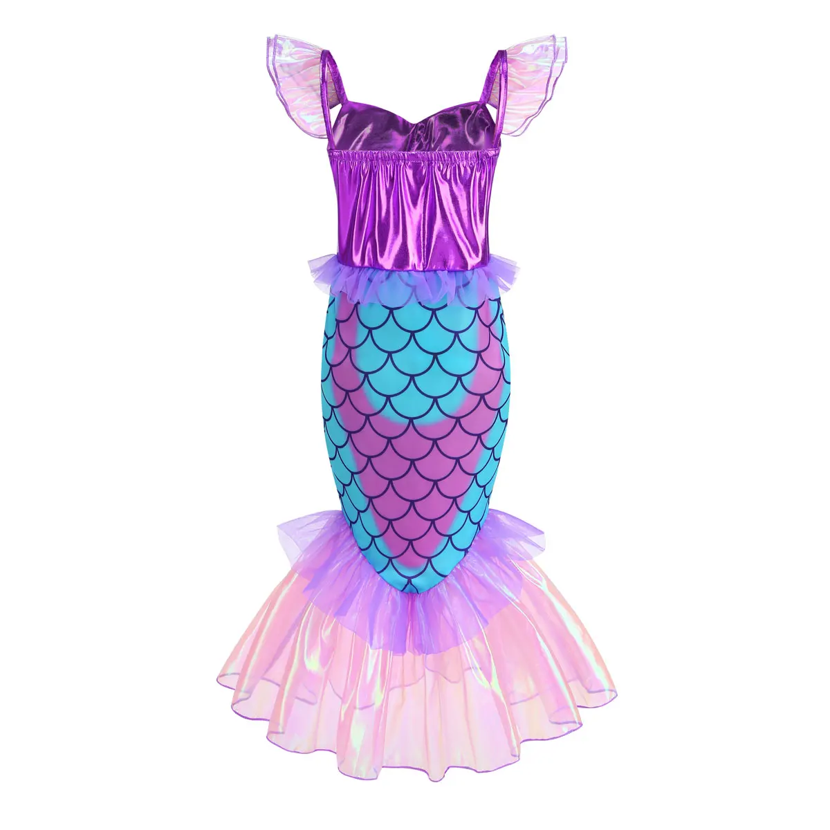 Disney New Little Mermaid Costume For Girls Purple Princess Dress Halloween Birthday Party Gift Cosplay Ariel 3-10 Years