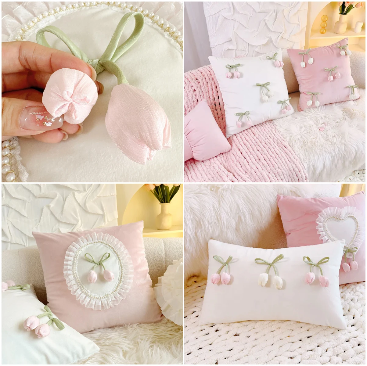 Decoración de pastel de flores con lazo de tulipán, diadema hecha a mano, almohadas, bolsa, parches de ganchillo, decoración, accesorios de ropa de flores 3D, 1 ud.