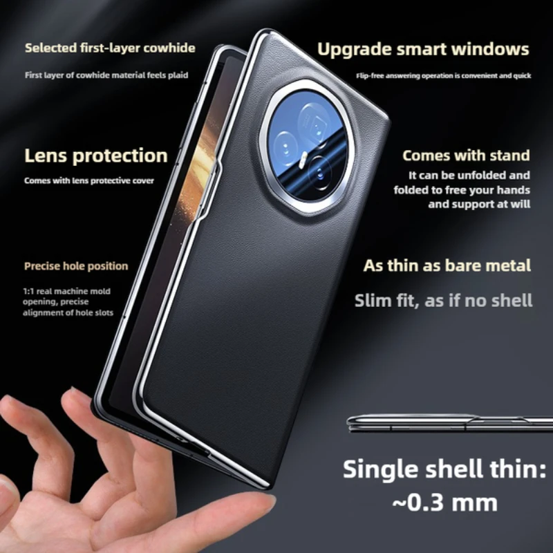 

[First Layer Cowhide] For Honor Magic V5 Case Clamshell Magnetic Suction Smart Window All-Inclusive Ultra-Thin Leather Case