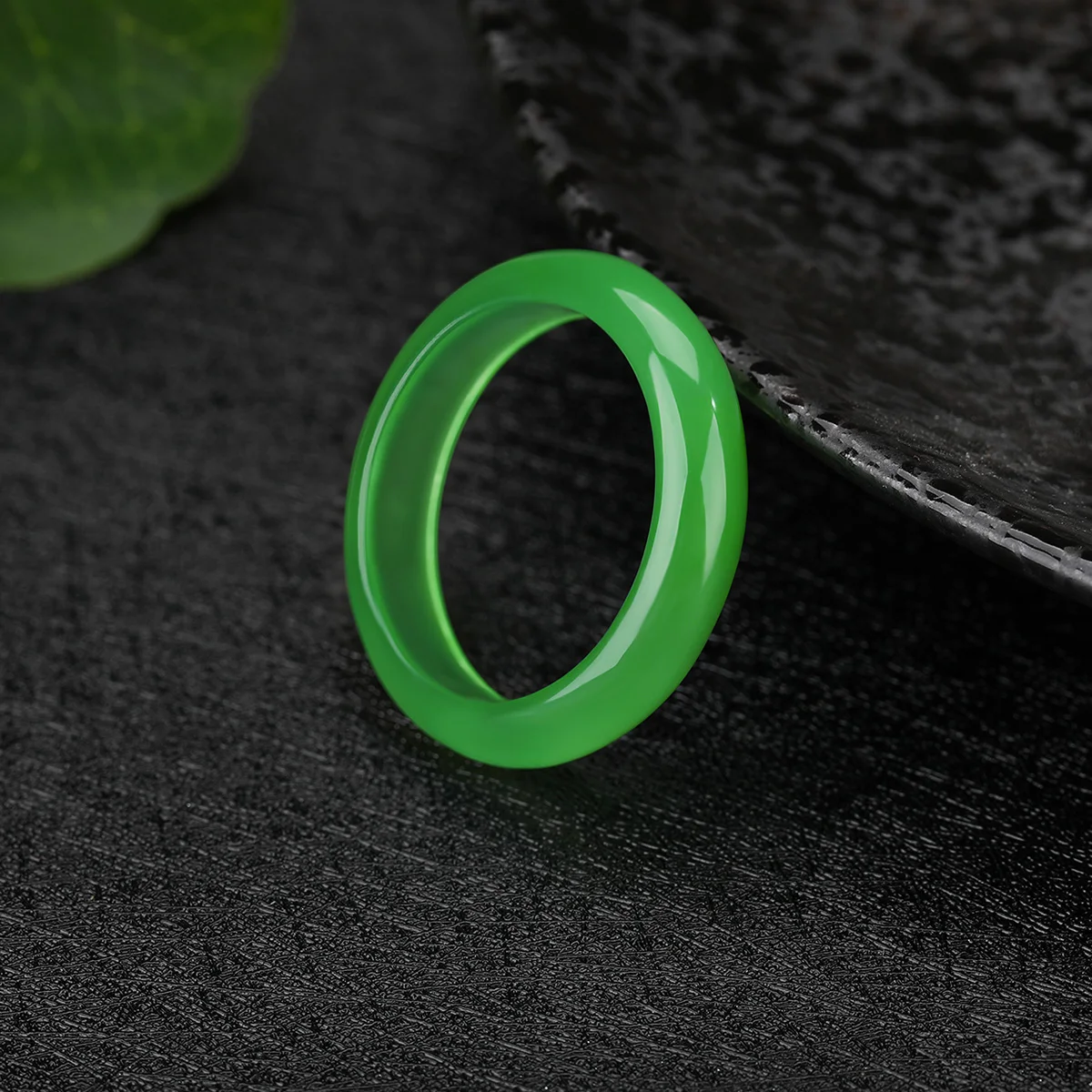 6mm Natural Green Jade Gemstone Ring Plain Fengshui Lucky Wedding Band Thumb Ring Hypoallergenic Jewelry Gift for Her Size 5-12 view 4