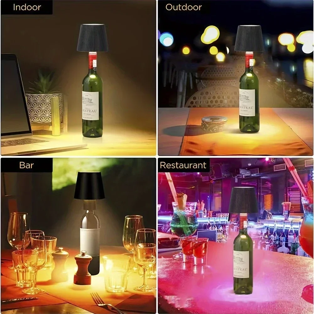 2025 LED Bottle Table Lamp Touch 3 Colors Rechargeable Portable Desktop Decoration Lamp For Bar Restaurant Camping Atmosphere De