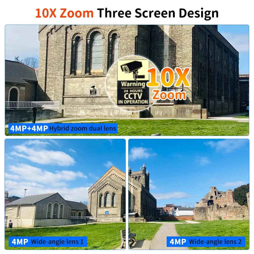Cámara WiFi 6K de 12MP para exteriores, Zoom 10X, tres lentes, tres pantallas, cámara de seguridad PTZ, seguimiento automático, cámaras IP de videovigilancia CCTV