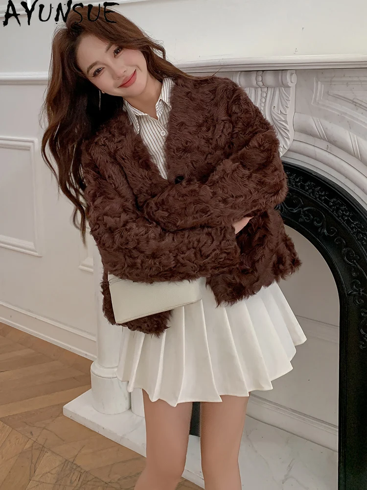 AYUNSUE Futro Damskie Prawdziwa Wełna Zimowe Ubrania 2025 Koreańska Moda Kożuch Owczany Kurtka Damska Пальто Женское Nowości w Płaszcach