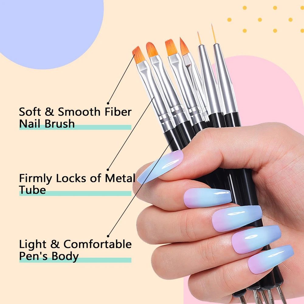 6 teile/satz Professionelle Doppel Ende Nagel Pinsel Schwarz Griff UV Gel Therapie Pinsel Carving Blume/Pull Liner/punktierung Stift Nagel Werkzeuge #