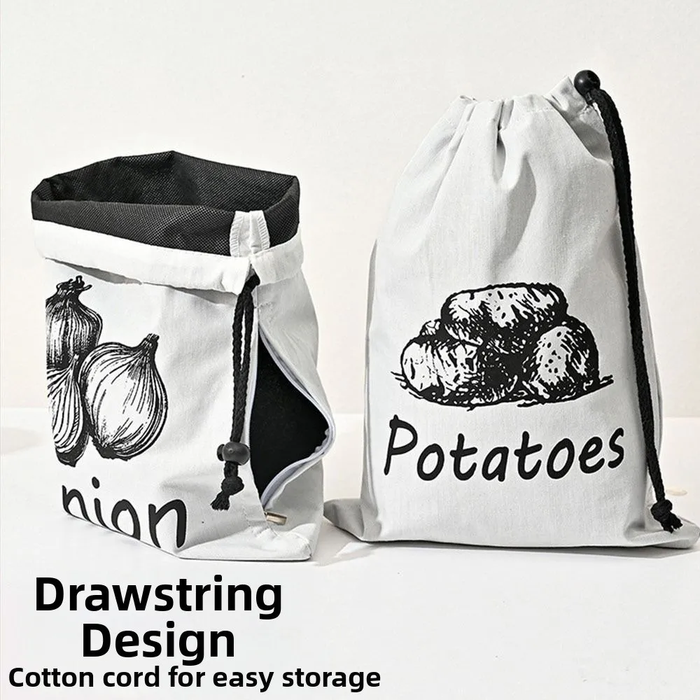 Durable Reusable Onion Potatoes Storage Bag Large With Side Zipper Canvas Bag Drawstring Kitchen Storage Pouch view 5