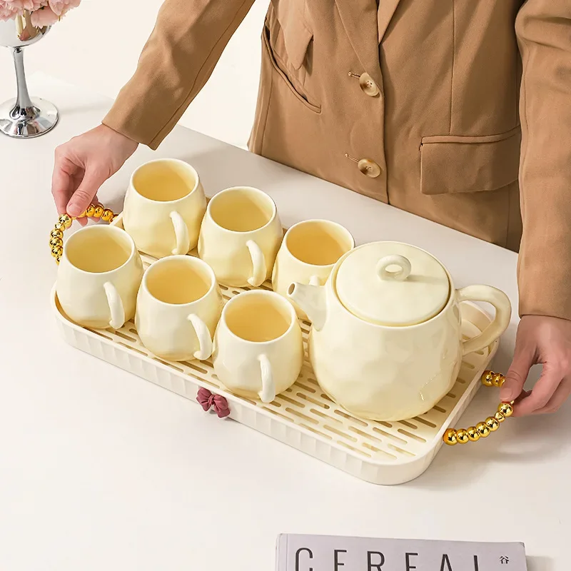 Cream Style Tea Cup Set Household Luxury Ceramic Cup Kettle Living Room Hospitality Tea Set Tray Water  Unique