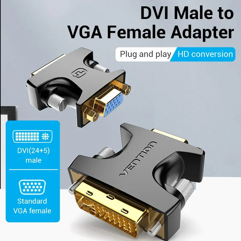 Vention DVI to VGA Adapter Bidirectional VGA to DVI Adapter DVI-I 24+5 Female to VGA Male Cable for HDTV Projector PC DVI-VGA