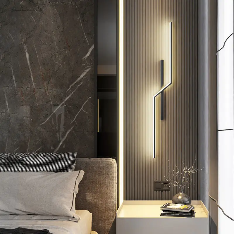 Modern Minimalist Strip LED Wall Lamp Lights Lighting For Bedroom Bedside Living Room Grille TV Sofa Lobby Background Decor