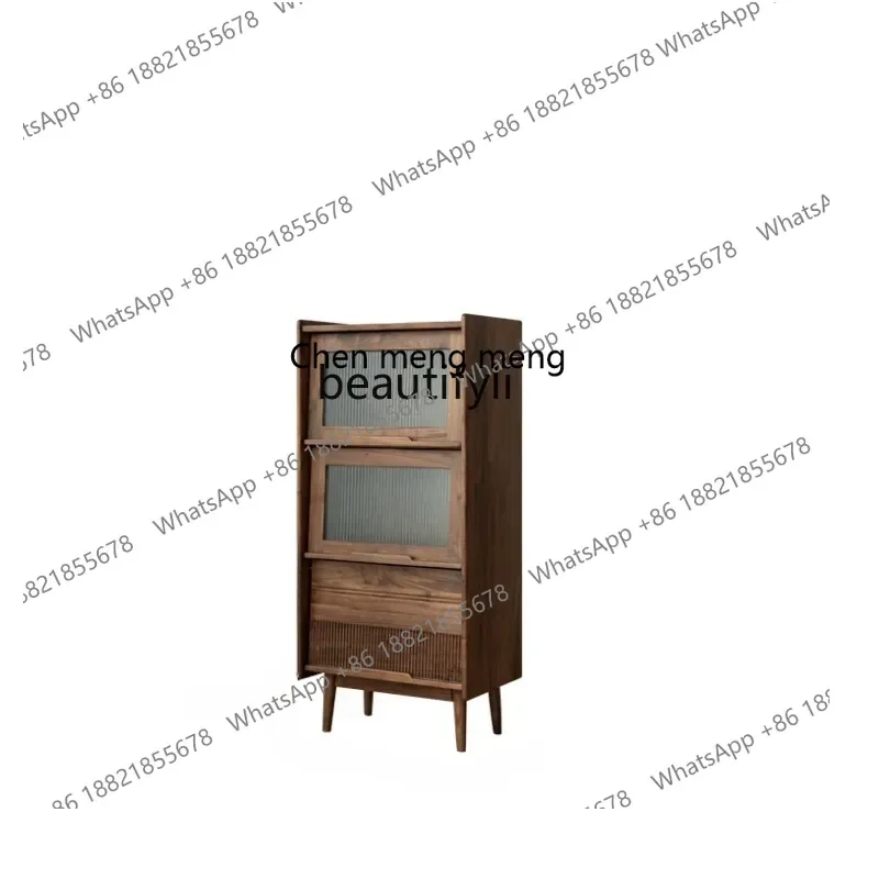 

xzNorth America Black Walnut Solid Wood Bookcase Nordic Single Door Bookshelf Small Apartment Sofa with Glass Door Side Cabinet