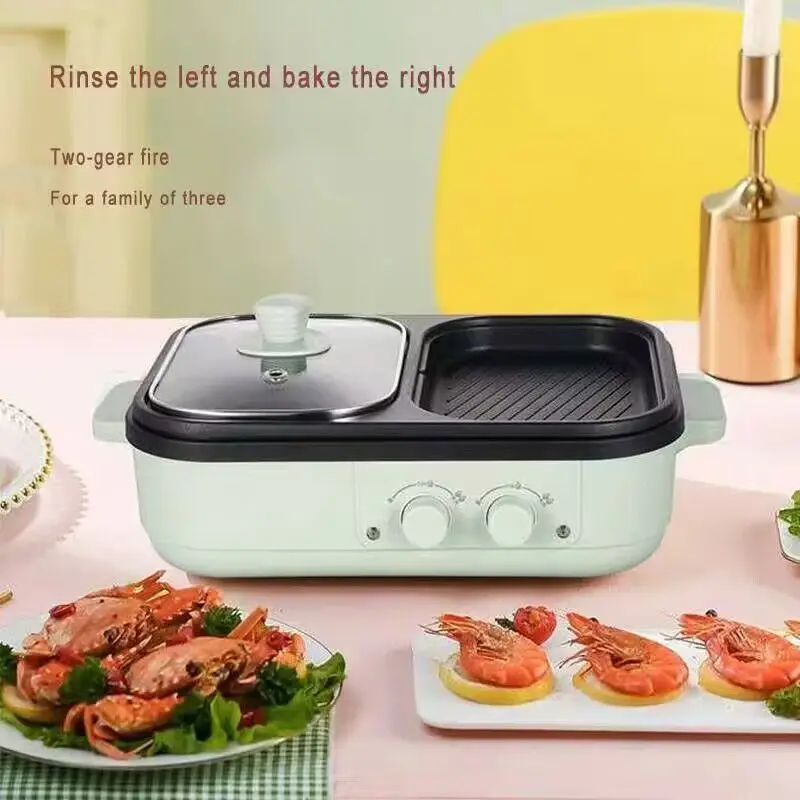 2 In 1 Multifunctional Electric Hot Pot Electric Bakeware Barbecue Machine Frying Pan Dual Temperature Control Home Dormitory