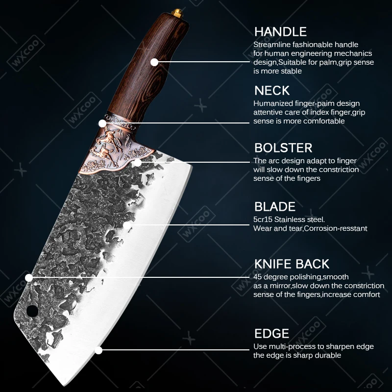 WXCOO Kitchen Chopping Knife Stainless Steel Kitchen Knives Chef Knives Meat Cleaver Bone Butcher's Knife Forged Boning Knife