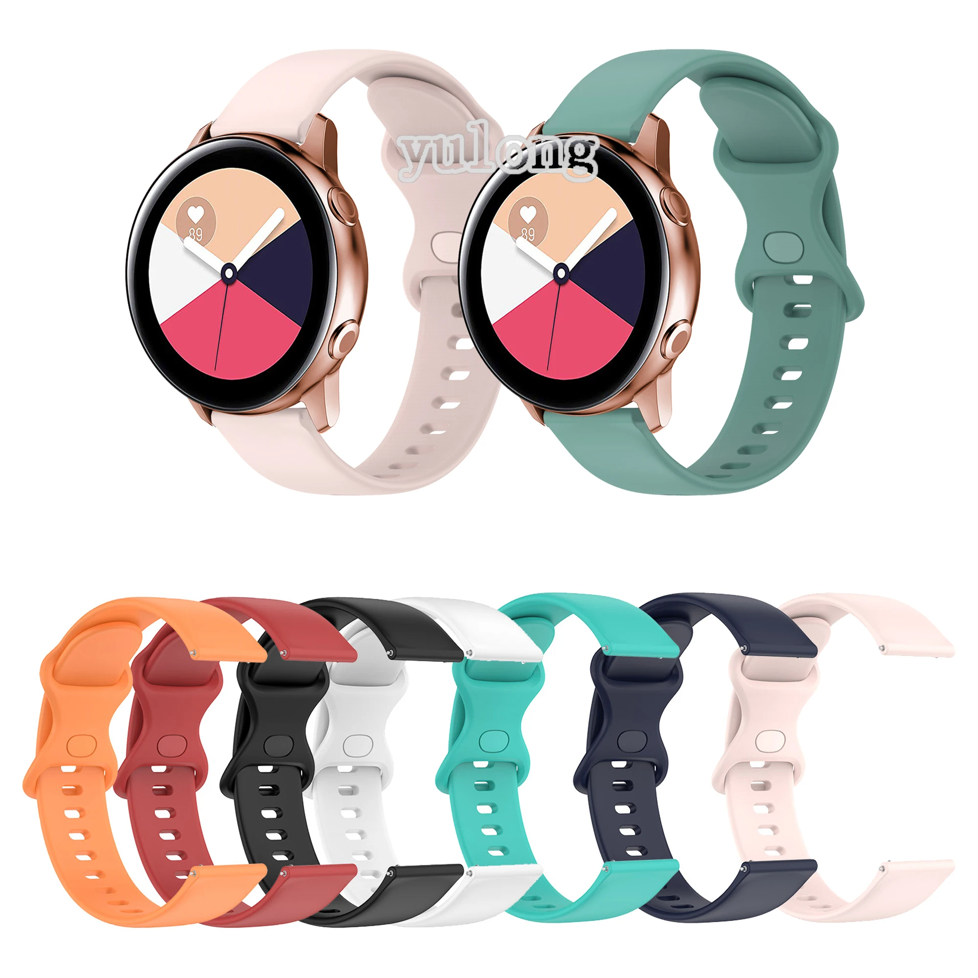 20mm 22mm silicone macio pulseira de relógio para samsung galaxy active 2 44mm 40mm relógio inteligente pulseira para active3 41mm pulseira