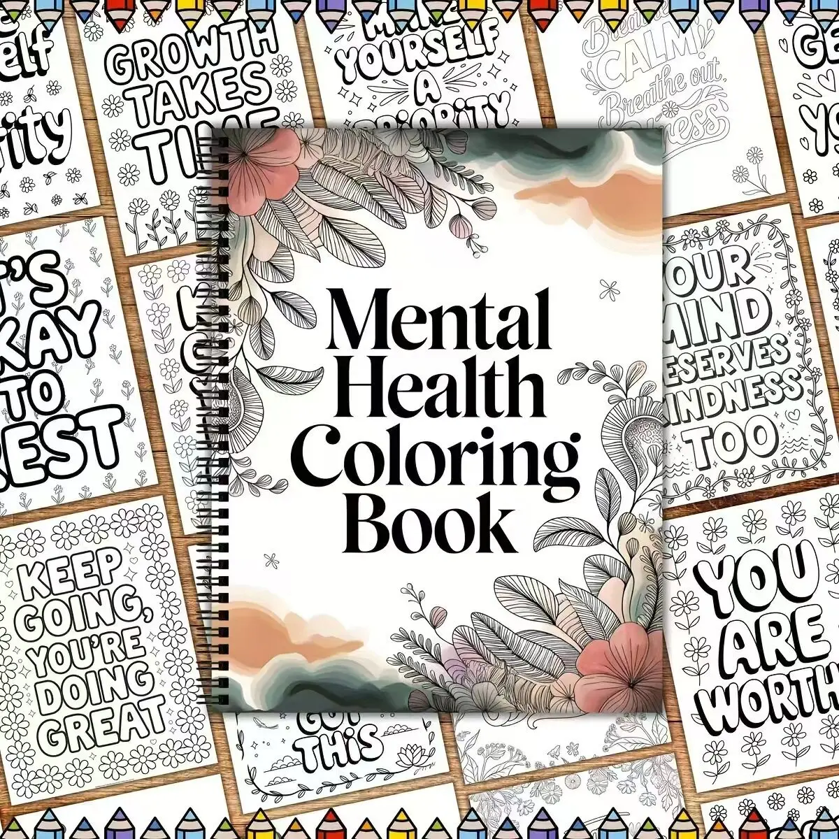 Adult Mental Health Coloring Book Creative Stress Relief Spiral Bound Doodle Art Therapy Book