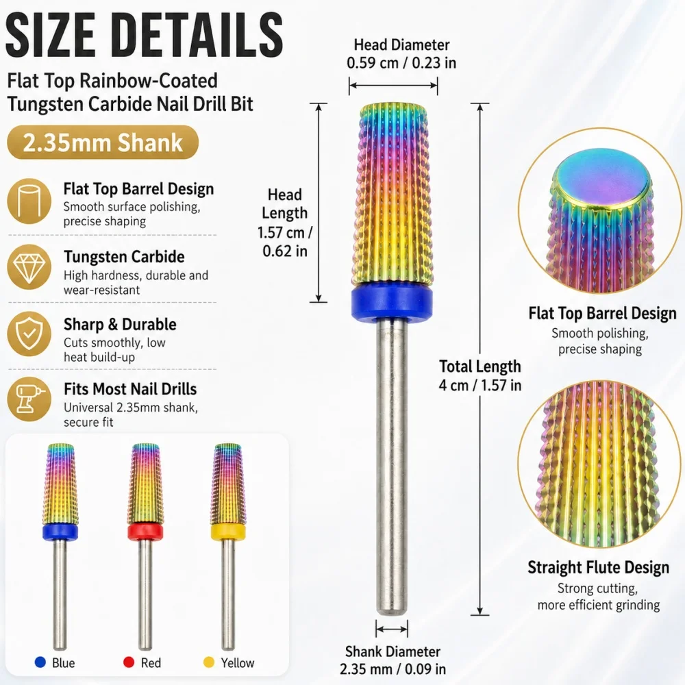6mm Double-Cut Spiral Carbide Nail Drill Bit – Left & Right Hand Use, Sharp & Durable Tungsten Steel, 2.35mm Shank Manicure Tool