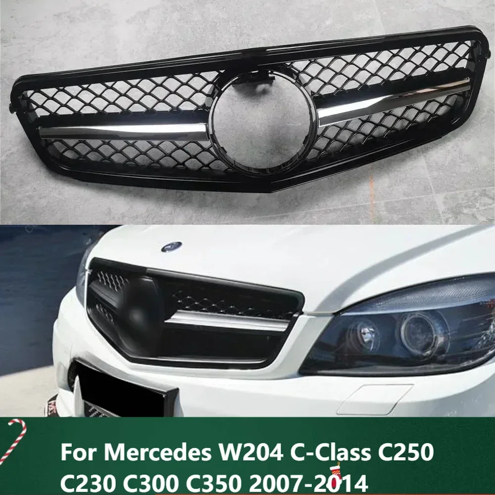 New！Front Grille Bodykits Tuning For Mercedes W204  Front Air Intake Grille C-Class C250 C230 C300 C350 2007-2014 Gloss Black