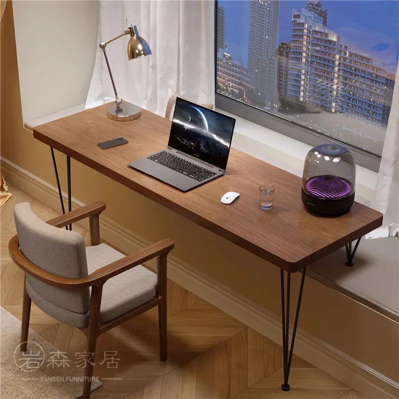 Bedroom bay window small table custom high and low foot computer table all solid wood long and short legs desk by window study d