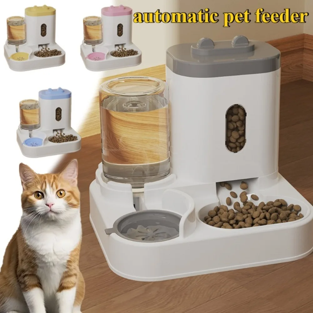 

1Set Simplicity and Sophistication Automatic Feeder Cat Dog Food Bowl with Water Fountain Food Storage Dispenser Pet Accessories