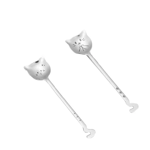 

2pcs Cute Cat Long Handle Teaspoon Creative Coffee Spoon 304 Stainless Steel Cat Spoon Bar Tableware