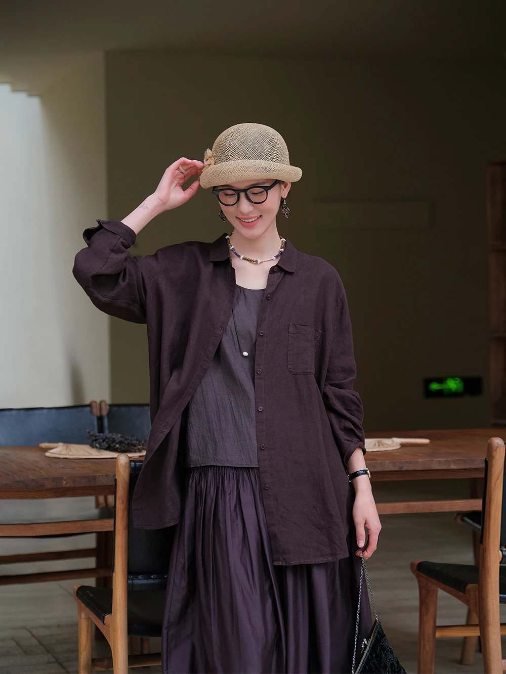 

Pure Haax Drapey Casual Long Sve irt Artistic Sle Women's Loose Fit Button up Spring New Arrival Slimming Effect