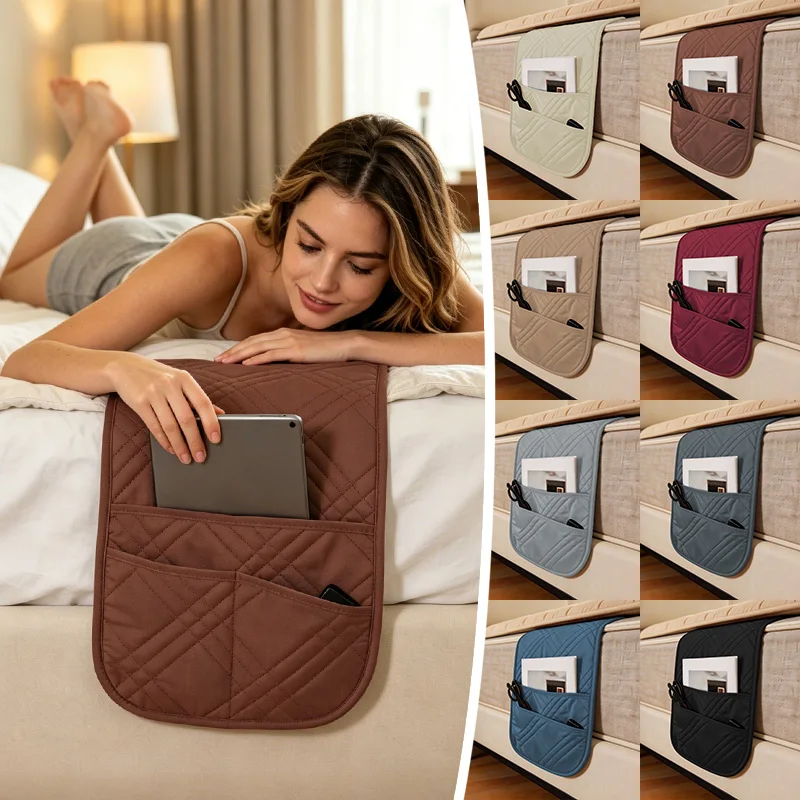 1/2Pcs Bedside Storage Hanging Bag Multi-functional Anti-slip Organizer Pocket for Bed Rails Couch Armchair Sundries Storage
