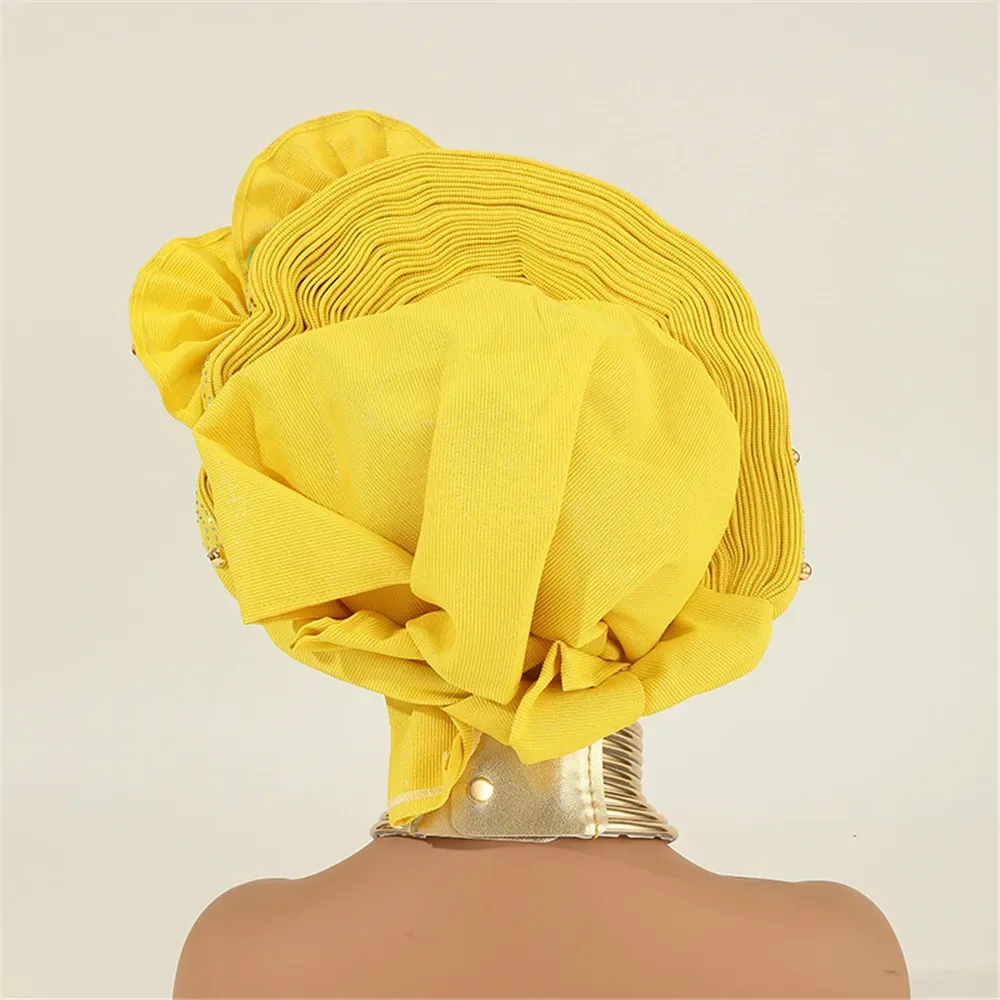 Nigeria Wedding Autogele Party Headwear Female Head Wraps Exaggerated Already Made Auto Gele Headtie African Women's Turban Cap