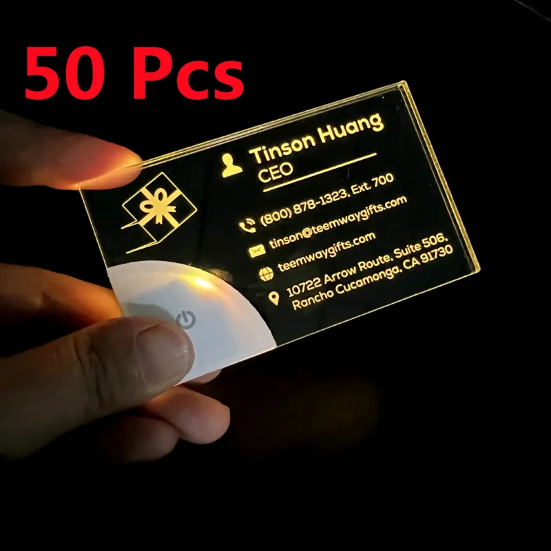 

Customized Wholesale 50 Pcs Glowing Business Card Transparent Nightlight DIY Personalized Laser Engraved Light Cards