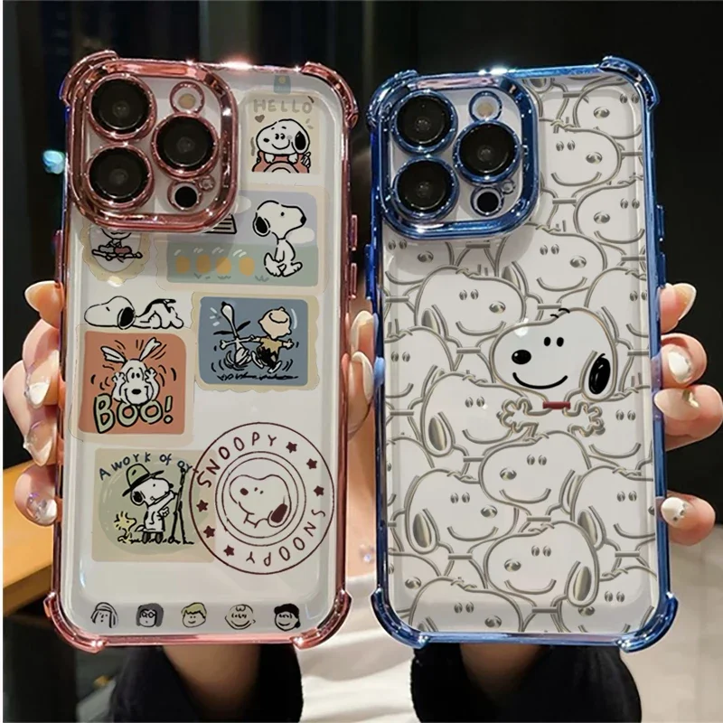 Snoopy Plating Airbag Case For Samsung Galaxy S24 S25 Ultra S23 S22 Plus S24FE S23FE S20FE A55 A54 A25 A35 A34 cover