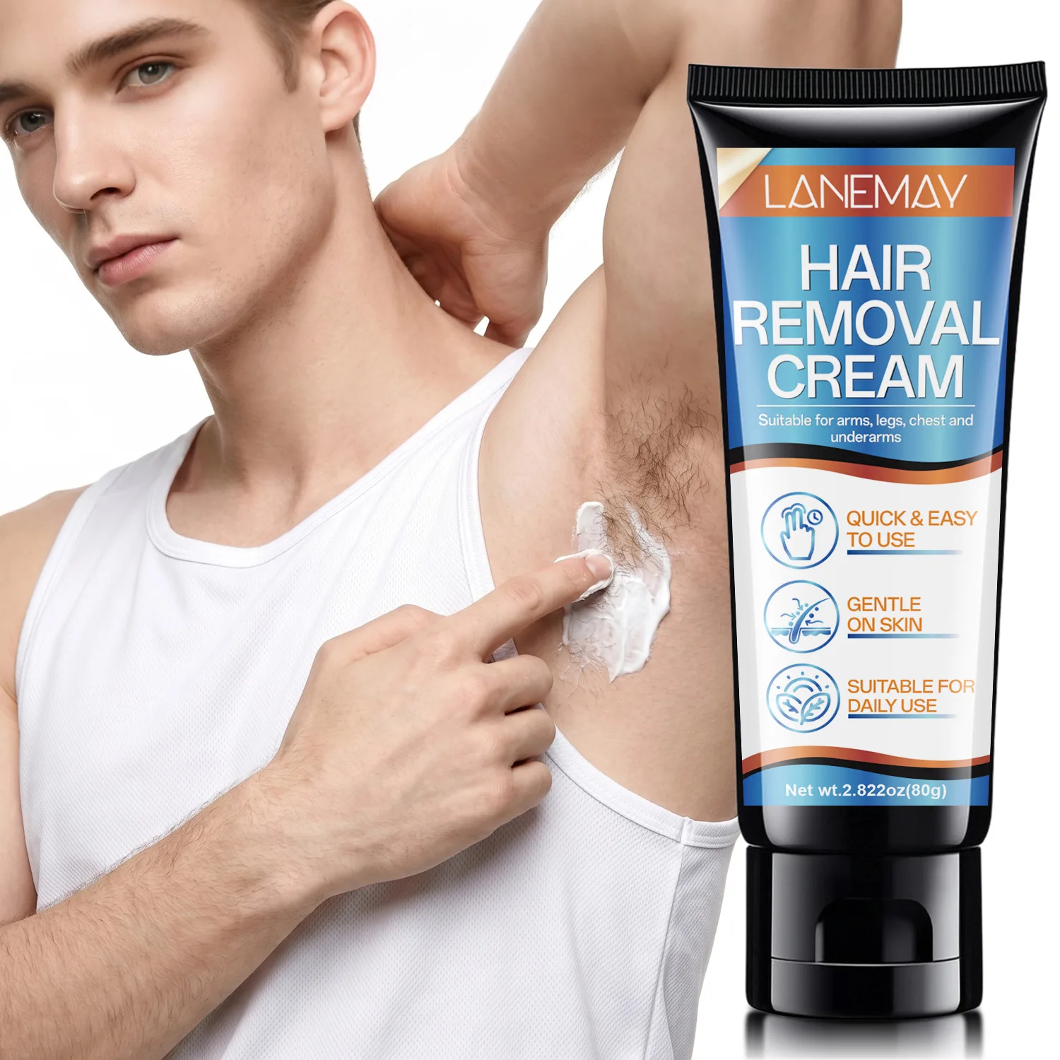 Men's Hair Removal Cream - with Glycerin, Shea Butter & Centella Asiatica Extract - Quick, Gentle & Non-Irritating for Legs.