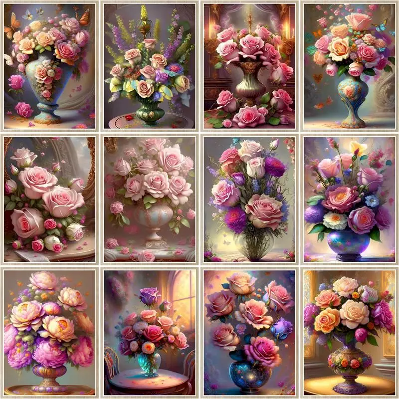 

CHENISTORY Flower Vase DIY Paint By Number Wall Art Picture By Numbers Acrylic Drawing On Canvas Painting For Home Decoration