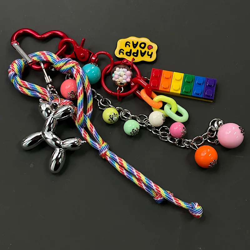 Ins Rainbow Beads Novel Personalized Bag Charms Hanging Chain Car Phone Case Key Bag Pendant For Men And Women Hanging Chain