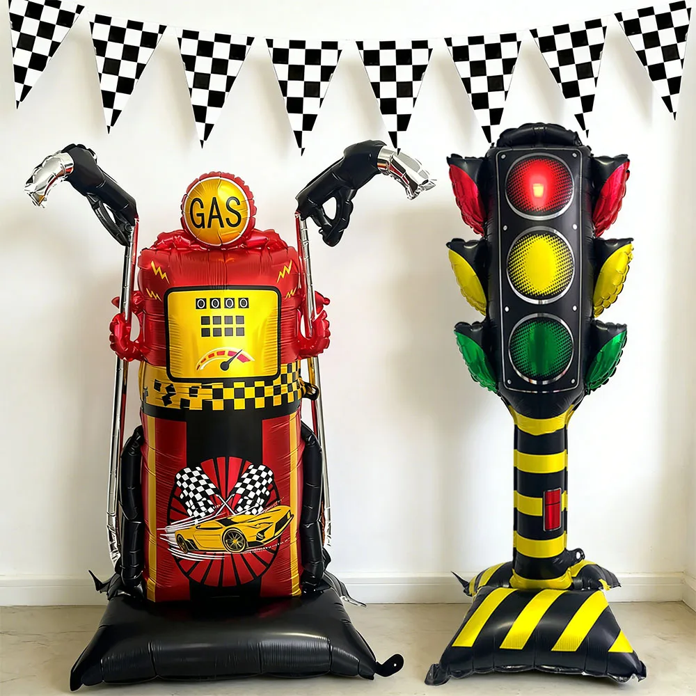 Globo de Decoración para Fiesta de Cumpleaños de Coches de Carreras, Globo Grande de 1.1m con Luz de Señalización de Gasolinera, Regalo para Niños, Decoración para Fiesta de Carreras