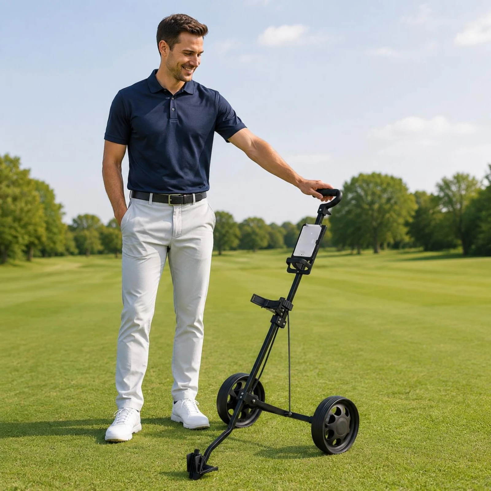 

Foldable Golf Trolley Long-Lasting 2 Wheel Golf Vehicle Pull Vehicle Effortless-glidingRolling Wheels Sports Gear Ergonomic