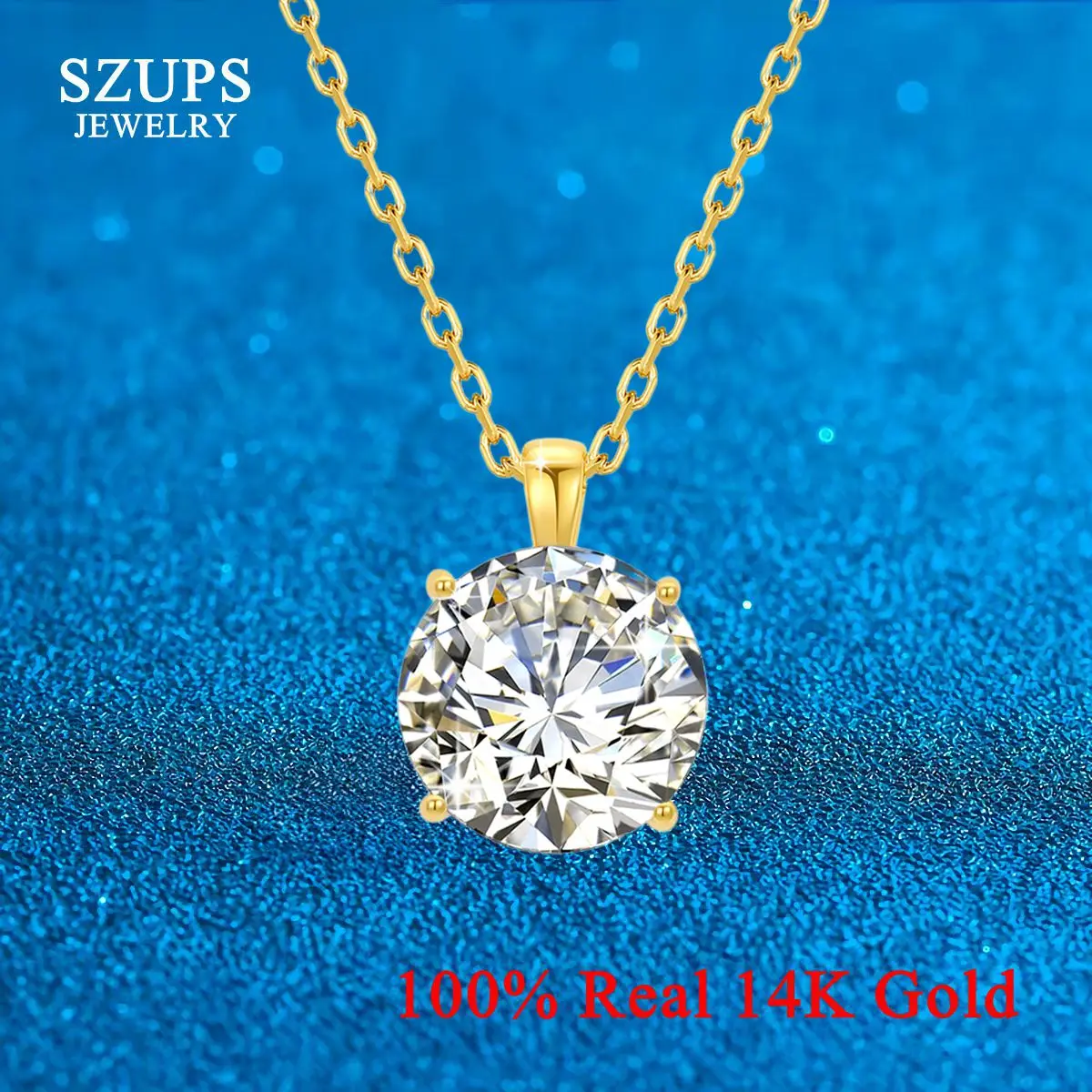 Classical 14K Gold Pendant 1ct 2ct 3ct Round Moissanite Diamond Necklace for Women Weddings Engagements Occasions 100% Genuine