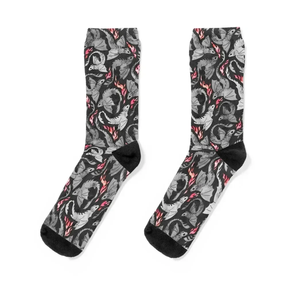 Dragon fire dark grey and black Socks christmas gift christmas gifts kawaii Socks Female Men's